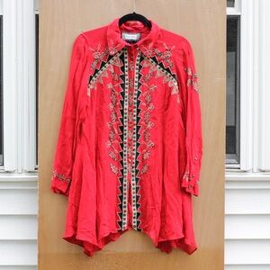 Beaded Red Tunic Top